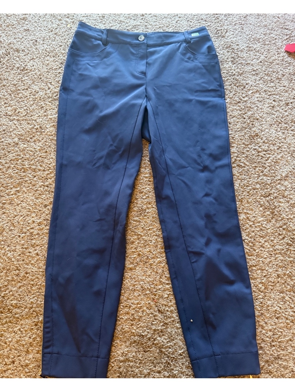 Escada Sapphire Blue Dress Pants with Gold Zipper Detail Size 38